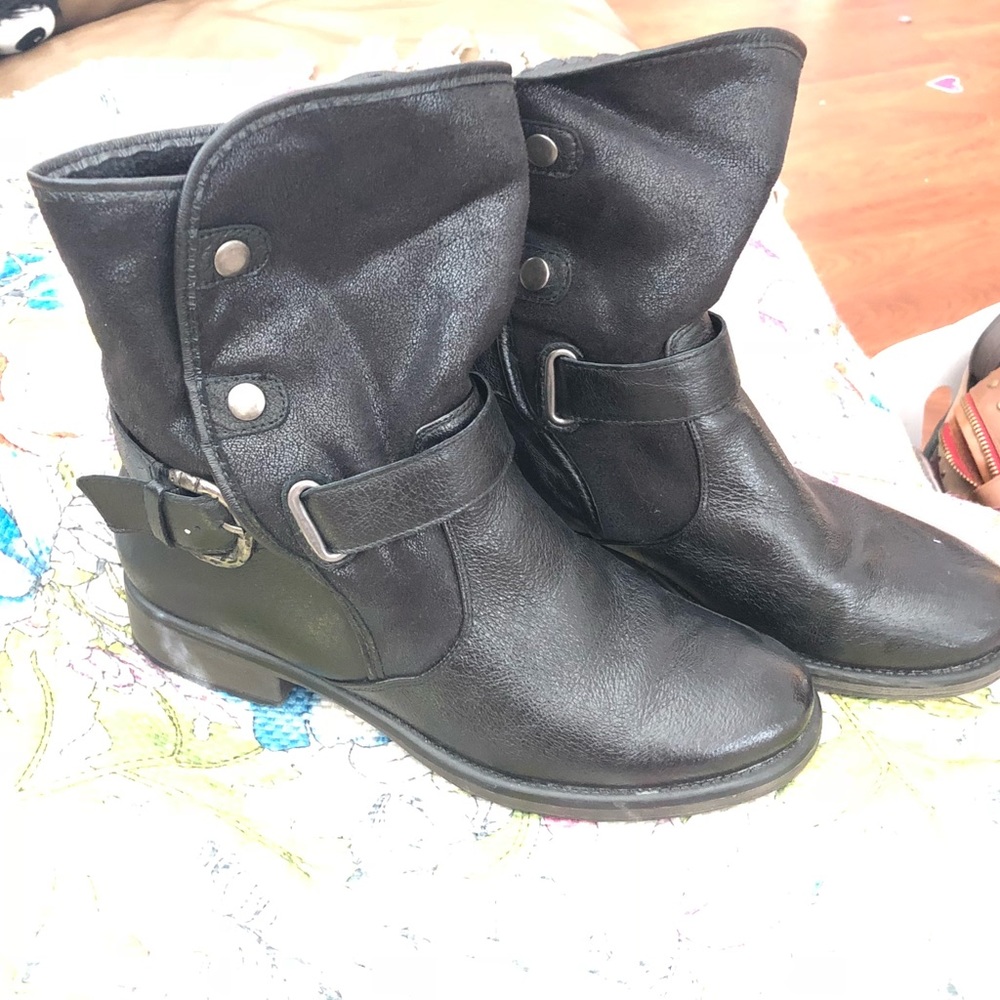 Black leather booties